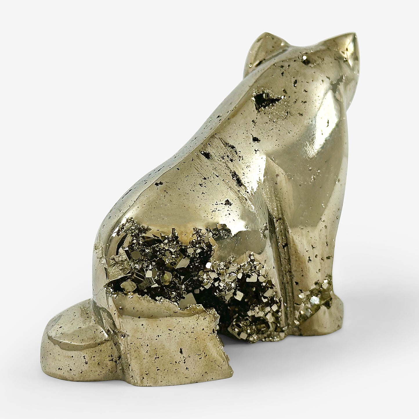 Hand-Carved Pyrite Cat Gemstone Animal Carving - Gem Avenue