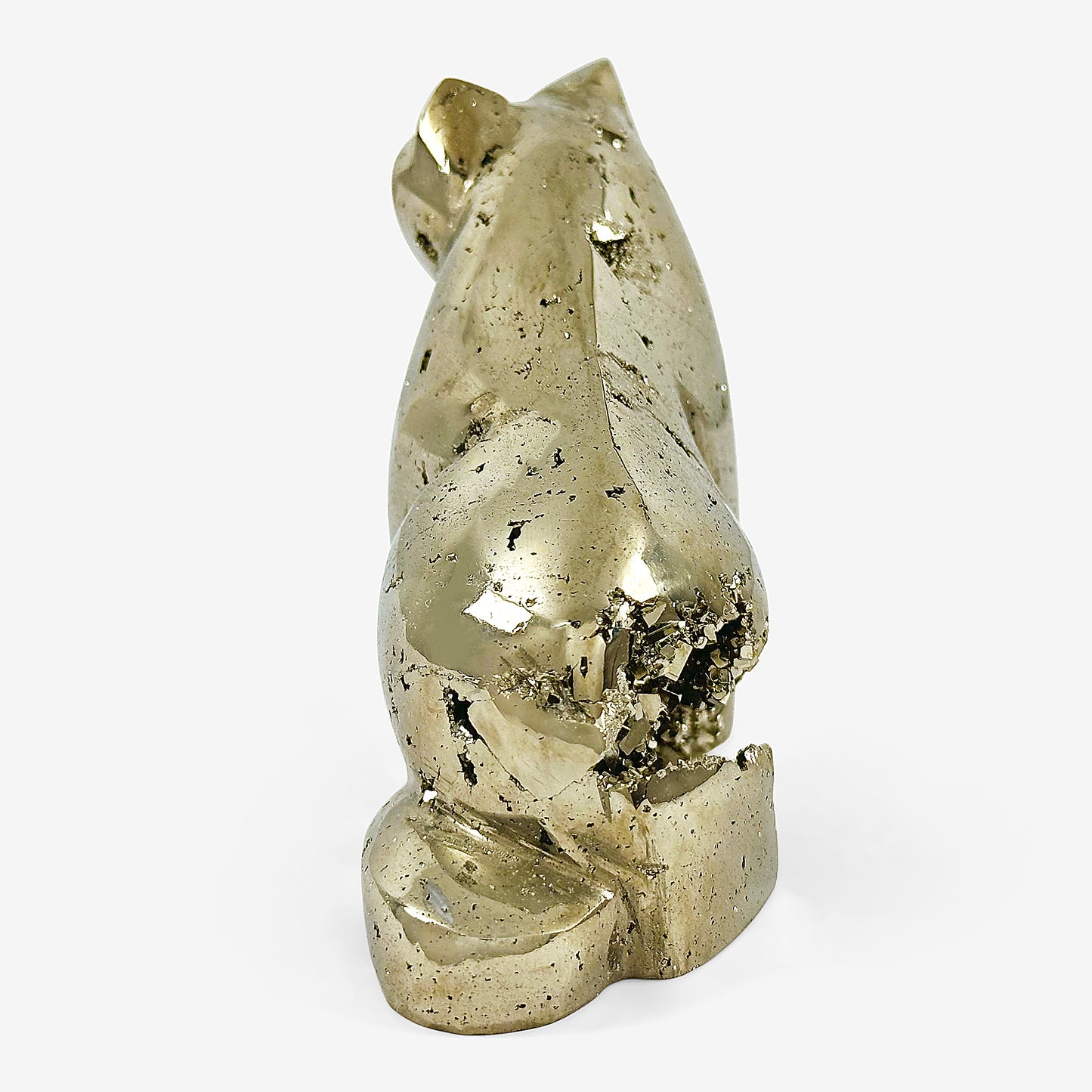 Hand-Carved Pyrite Cat Gemstone Animal Carving - Gem Avenue