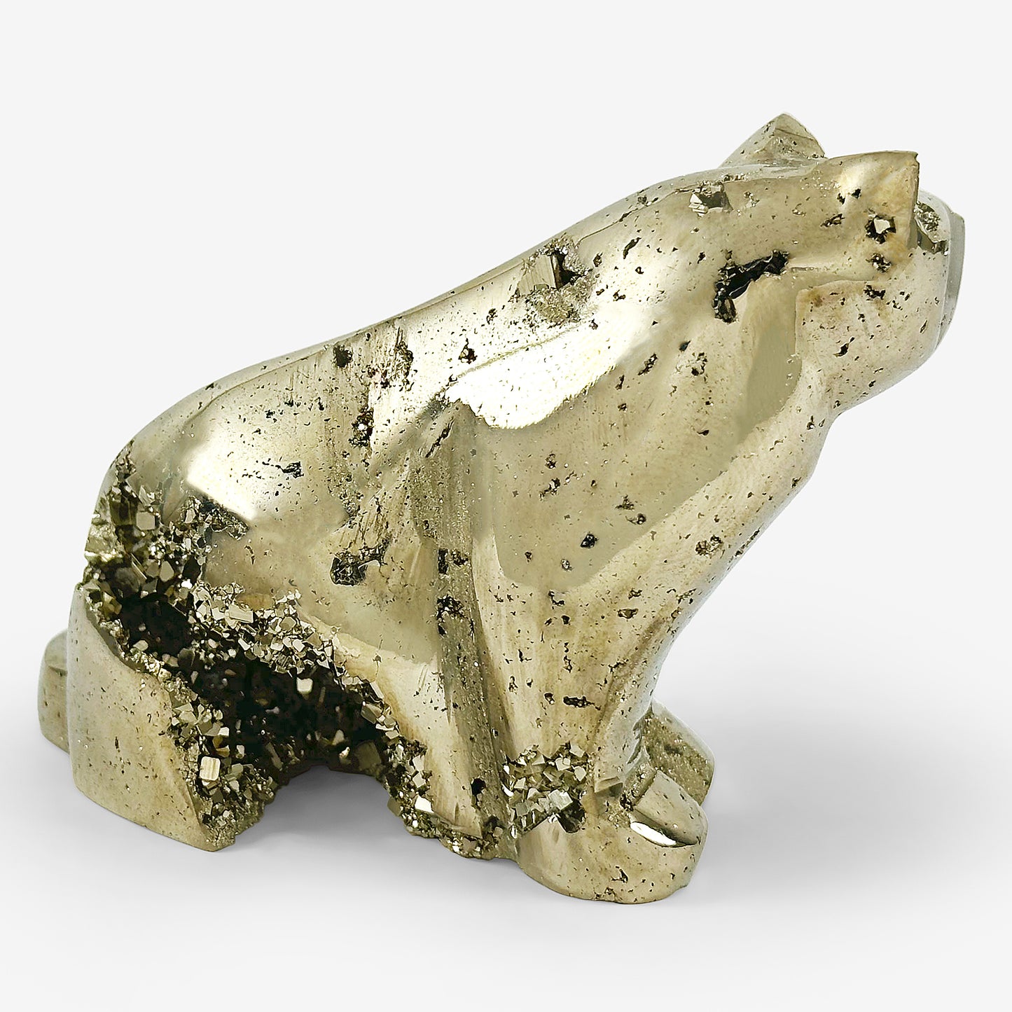 Hand-Carved Pyrite Cat Gemstone Animal Carving - Gem Avenue