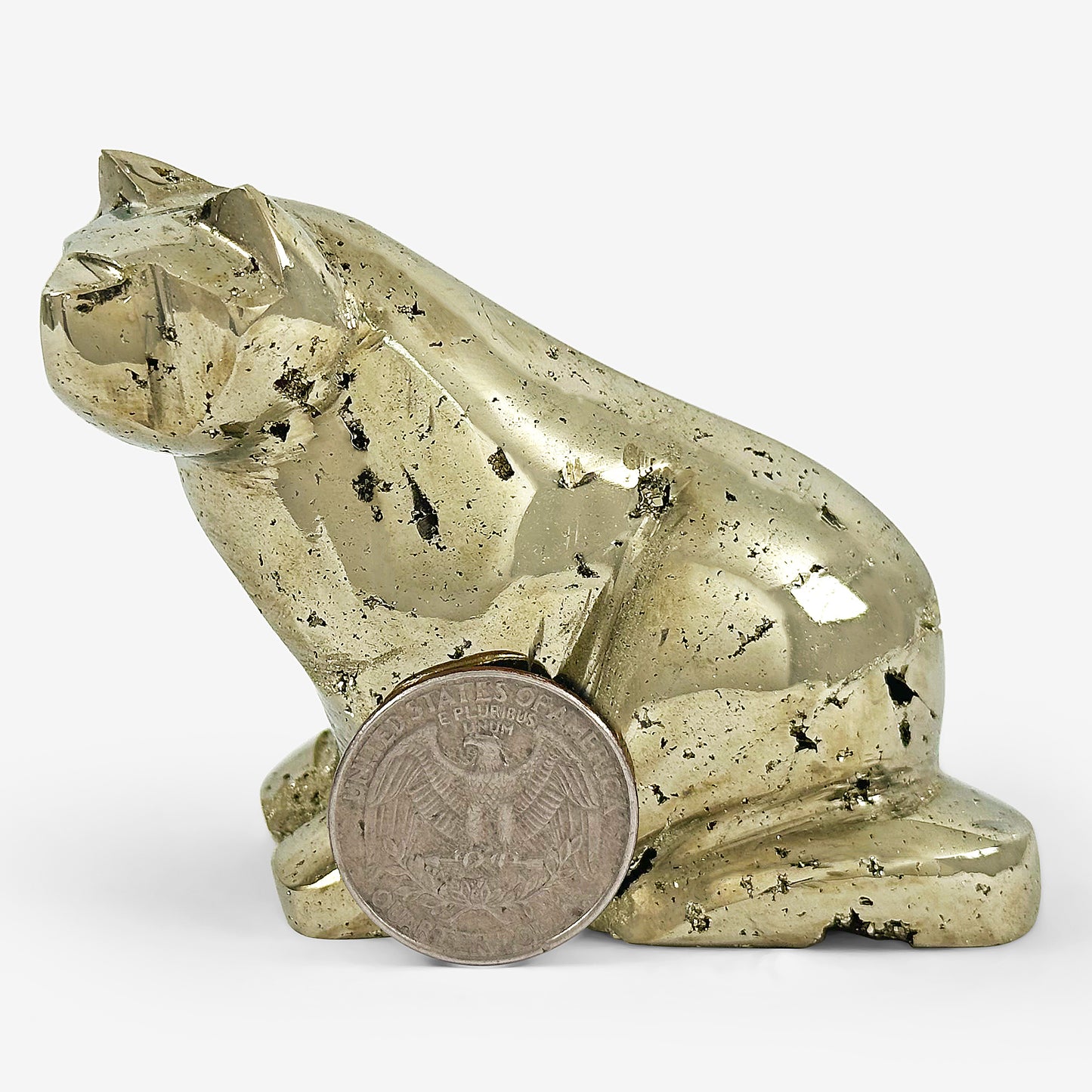 Hand-Carved Pyrite Cat Gemstone Animal Carving - Gem Avenue