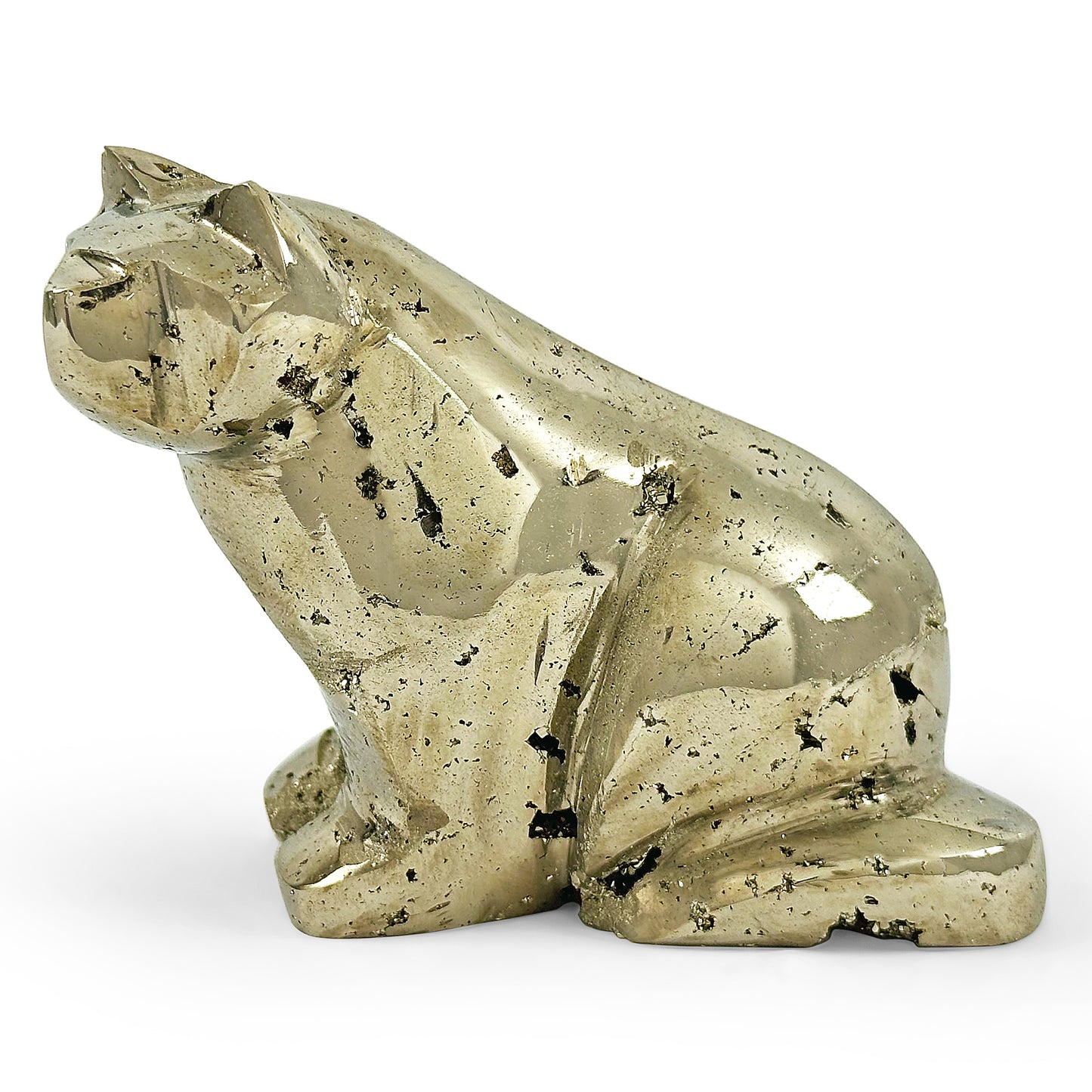 Hand-Carved Pyrite Cat Gemstone Animal Carving - Gem Avenue