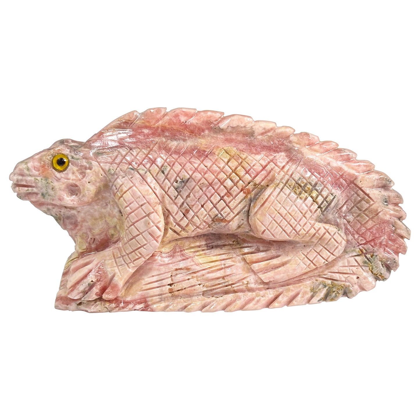 Hand-Carved Rhodochrosite Iguana Gemstone Animal Carving - Gem Avenue