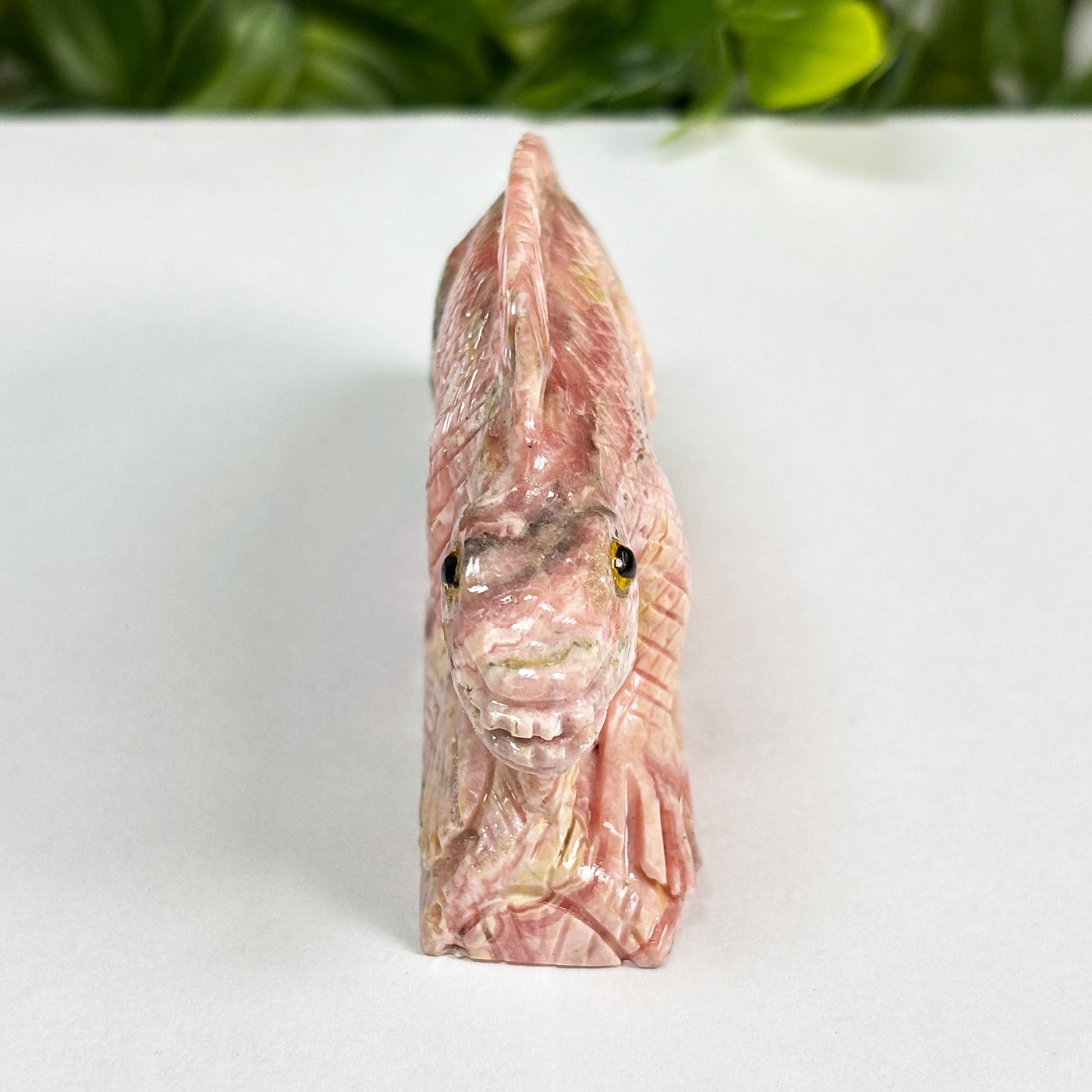 Hand-Carved Rhodochrosite Iguana Gemstone Animal Carving - Gem Avenue