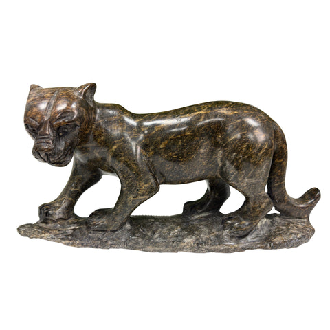 Natural Serpentine Panther Gemstone Carving – Hand-Carved Crystal Figurine Statue - RAN459