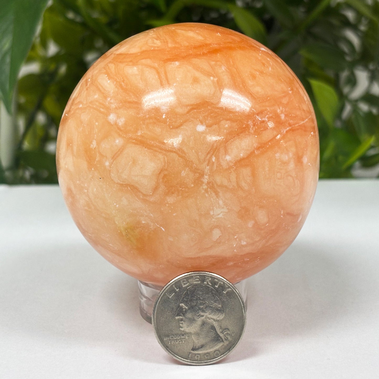 Polished Orange Calcite Crystal Gemstone Sphere Decor Ball - Gem Avenue