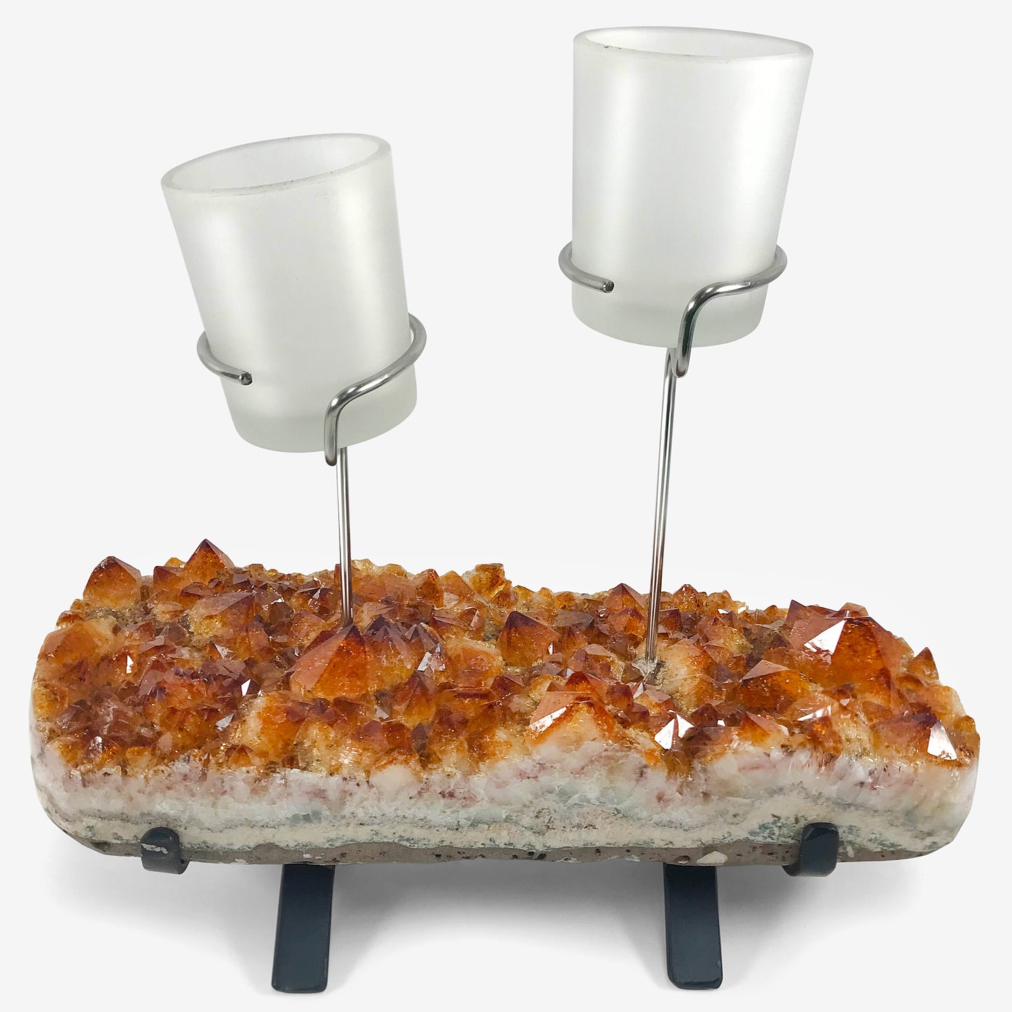 Natural Citrine Crystal Druze Tea Light Single Candle Holder Candle Stand - Gem Avenue