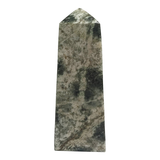 Natural Serpentine Crystal Tower Point Healing Stone Obelisk for Energy & Home Décor (3.75")
