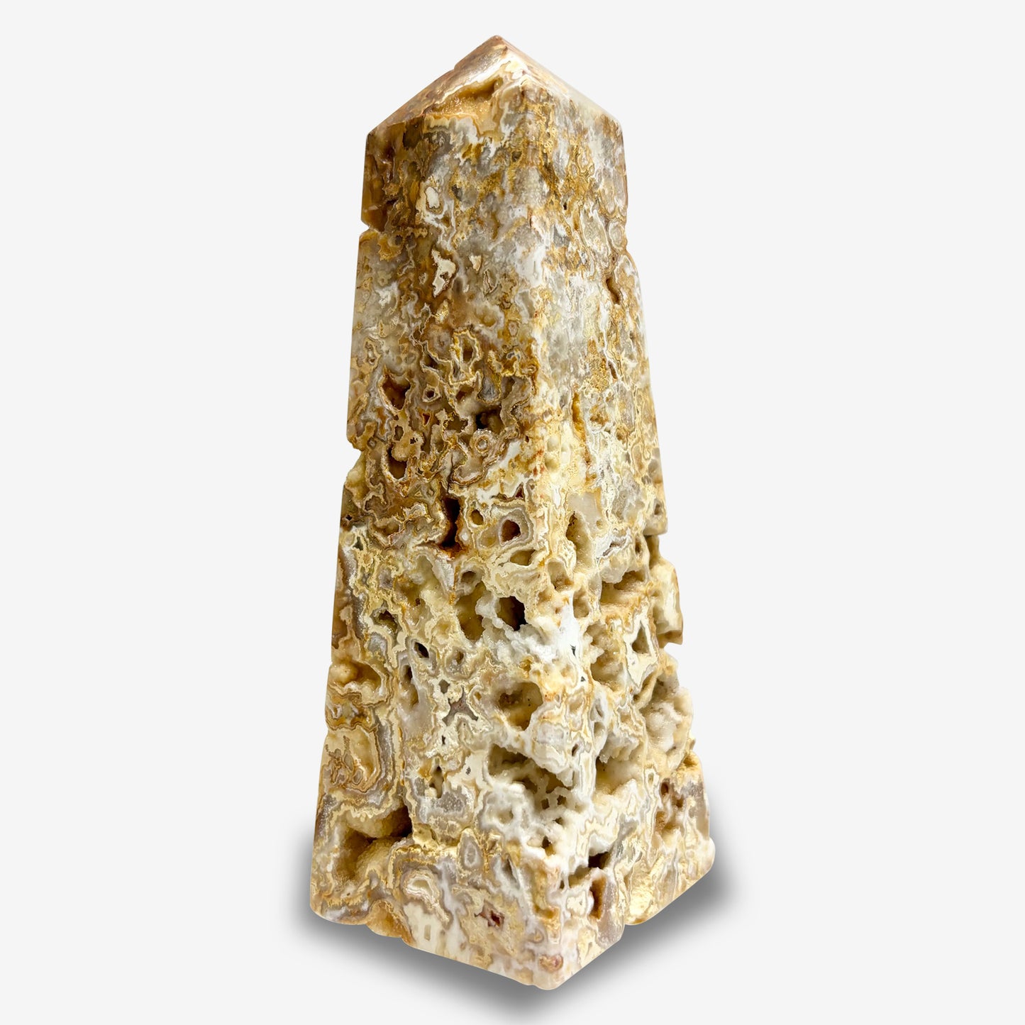 Polished Crazy Lace Agate Crystal Wand Self Standing Obelisk Tower-Gem Avenue