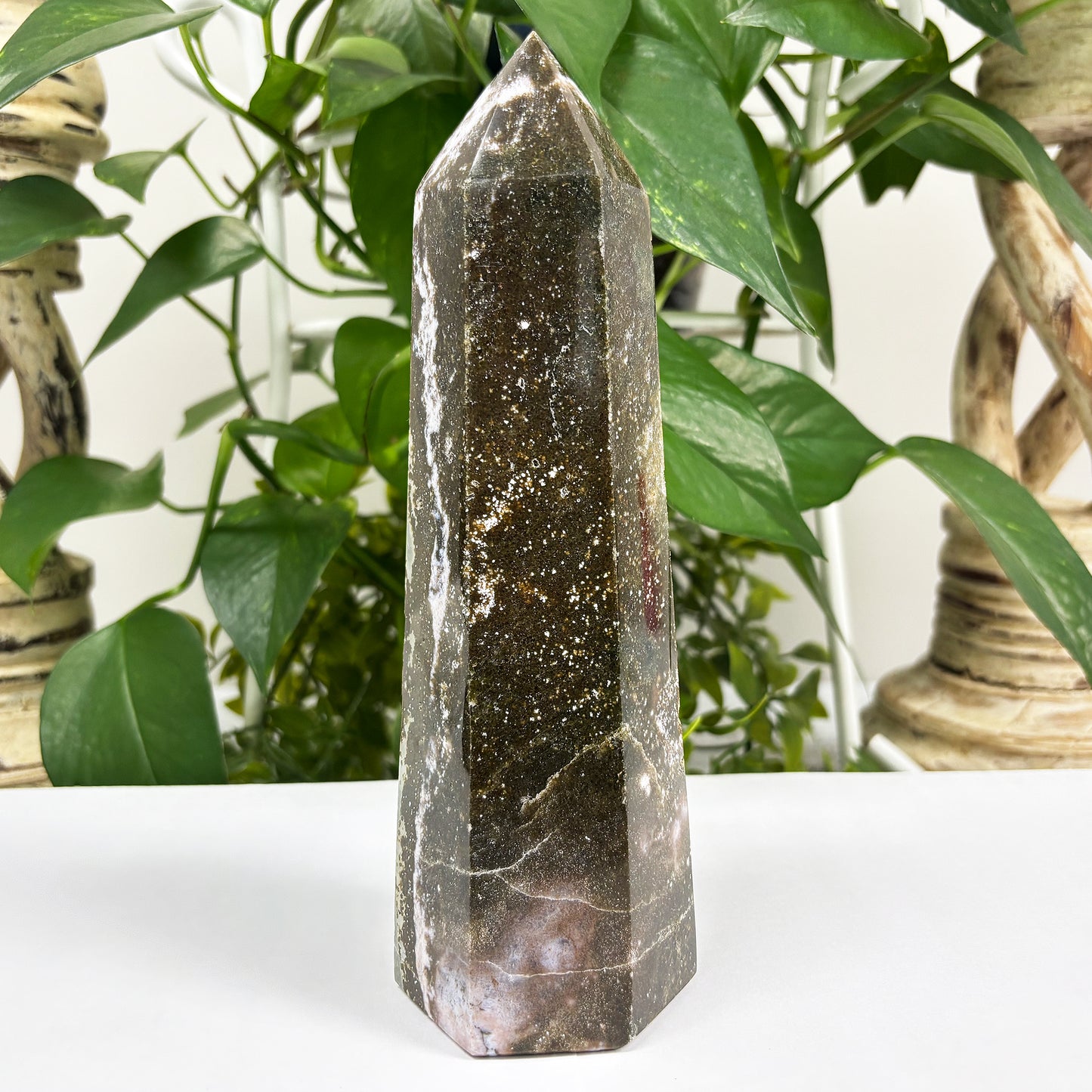 Natural Sea Jasper Crystal Gemstone Obelisk Tower Point - Gem Avenue