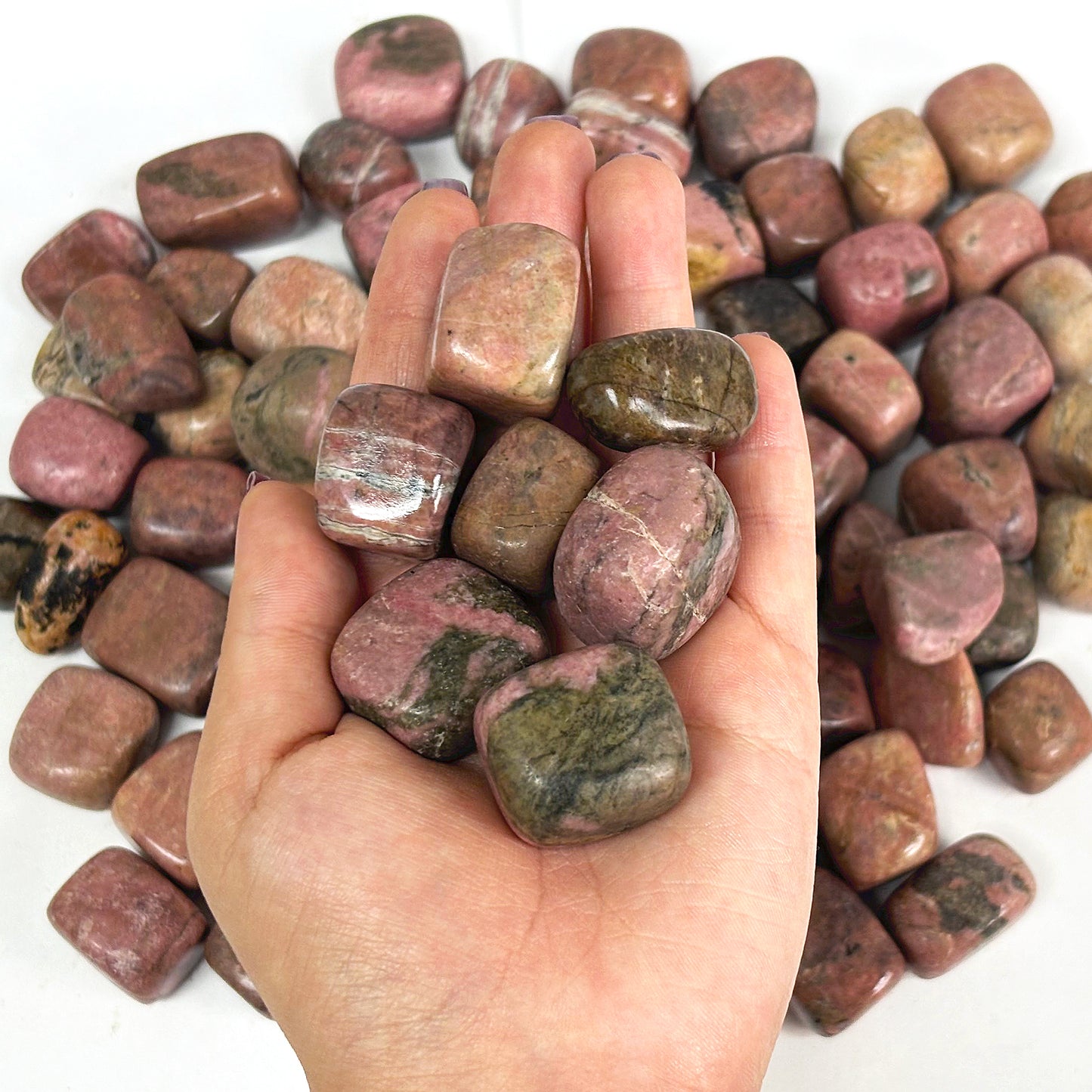1 lb Natural Rhodonite Tumbled Stone Polished Gemstone Healing Crystals Bulk