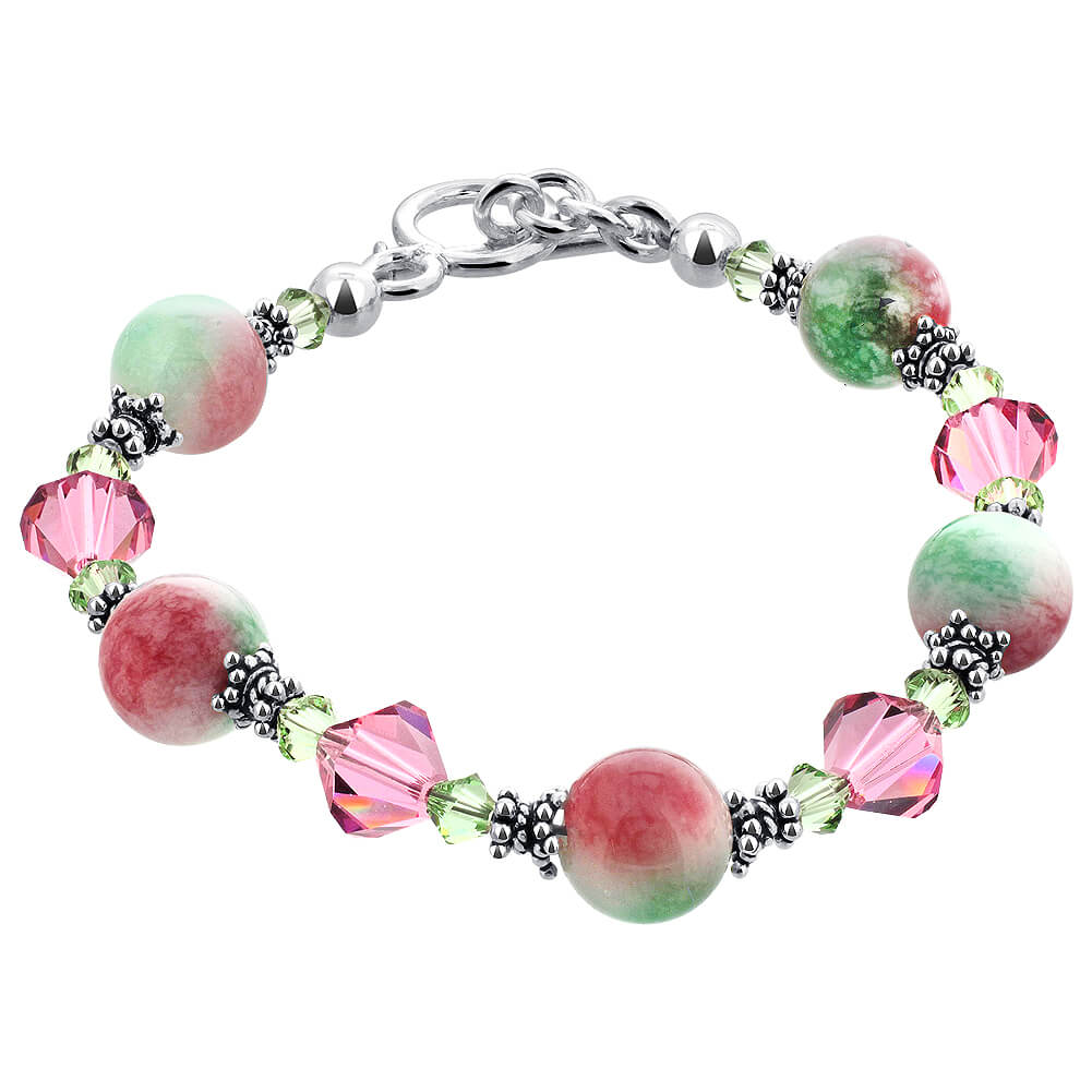 Simulated Gemstones & Austrian Crystals 925 Sterling Silver Bracelet - Gem Avenue
