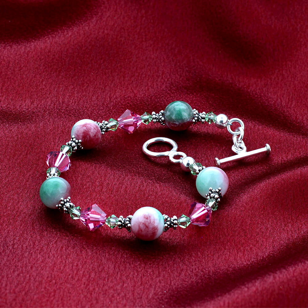 Simulated Gemstones & Austrian Crystals 925 Sterling Silver Bracelet - Gem Avenue