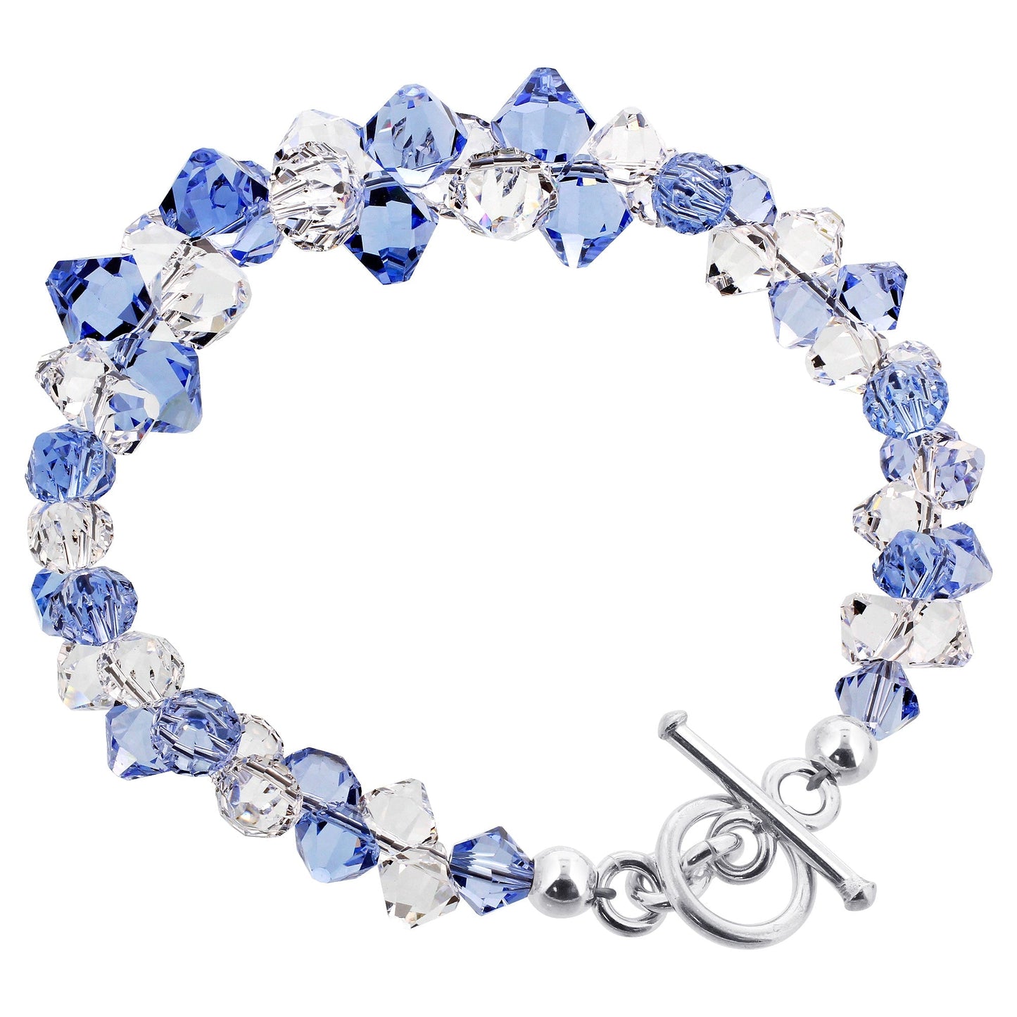.925 Sterling Silver 7.5-Inch Bracelet with Cluster Bicone Austrian Crystals Elegant Women’s Jewelry