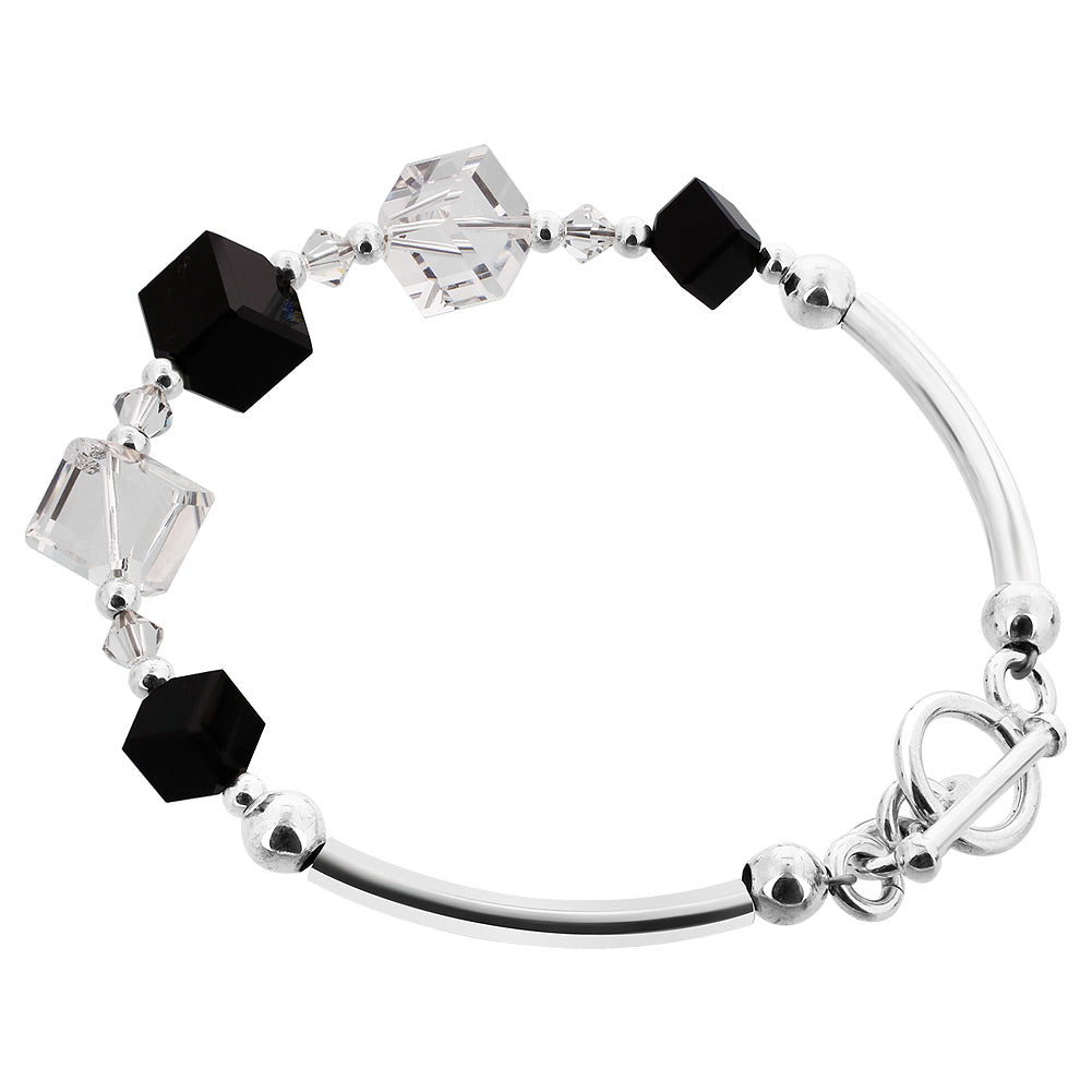 Sterling Silver 7 inch Bracelet with Diagonal Shaped Austrian Crystals
