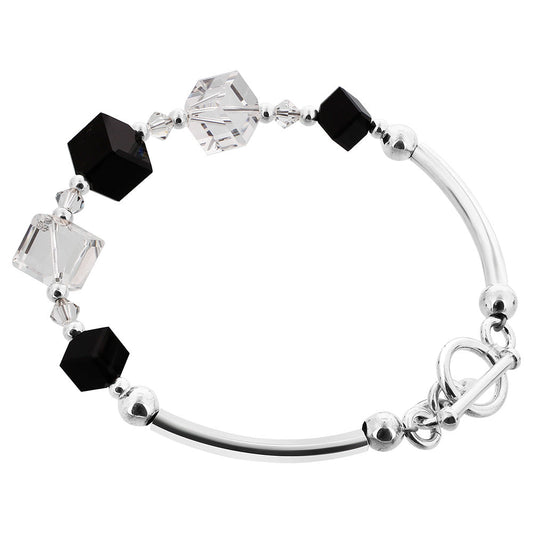 Sterling Silver 7 inch Bracelet with Diagonal Shaped Austrian Crystals