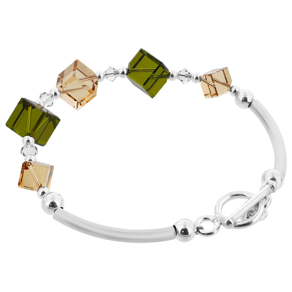 Sterling Silver 7 inch Bracelet with Diagonal Shaped Austrian Crystals