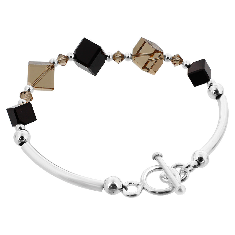 Sterling Silver 7 inch Bracelet with Diagonal Shaped Austrian Crystals