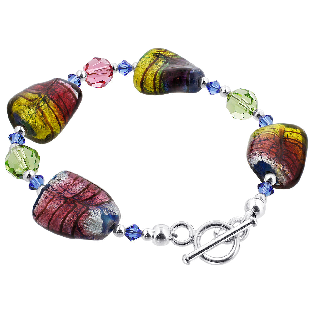 Blown Glass with Austrian Crystals 925 Sterling Silver Bracelet - Gem Avenue