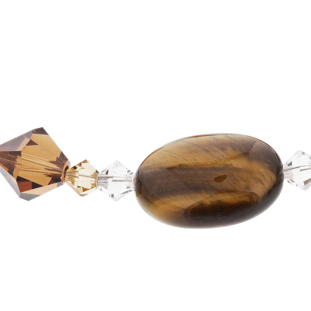 Tiger Eye Brown Austrian Crystals 925 Sterling Silver Adjustable Bracelet - Gem Avenue
