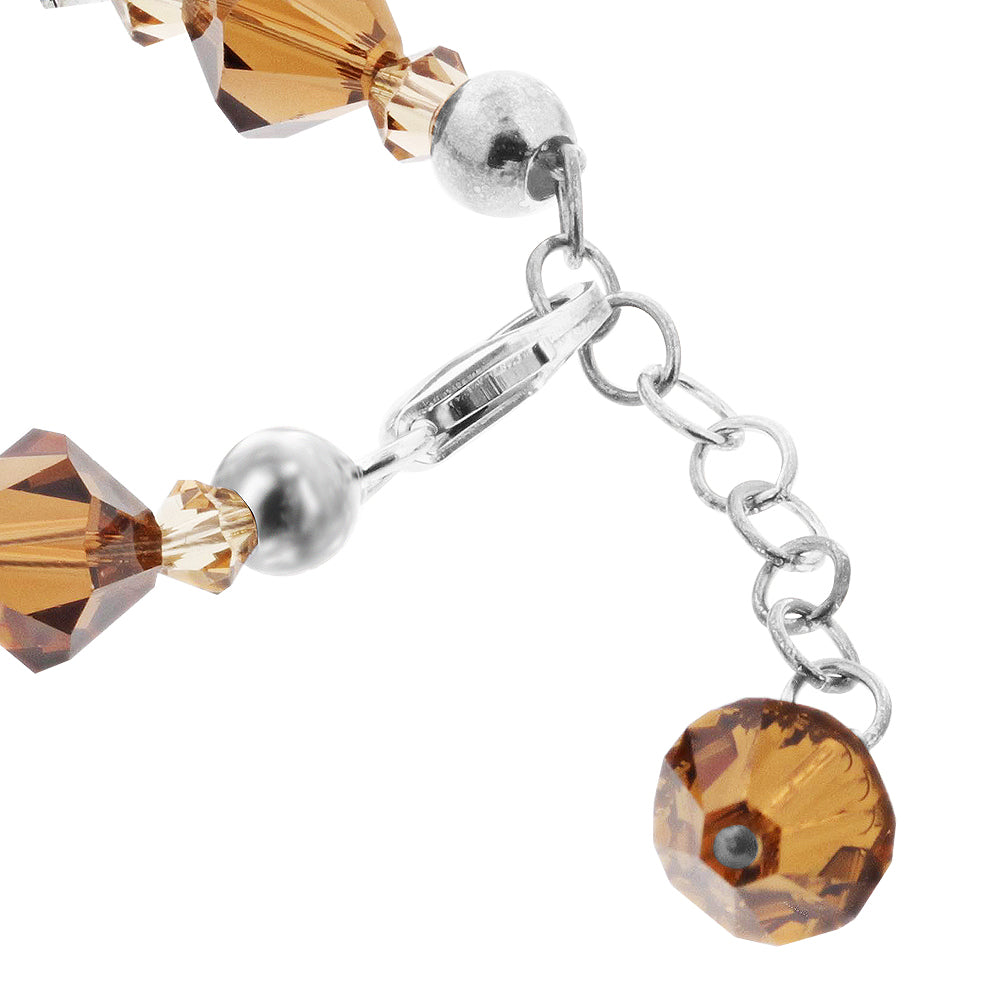 Tiger Eye Brown Austrian Crystals 925 Sterling Silver Adjustable Bracelet - Gem Avenue