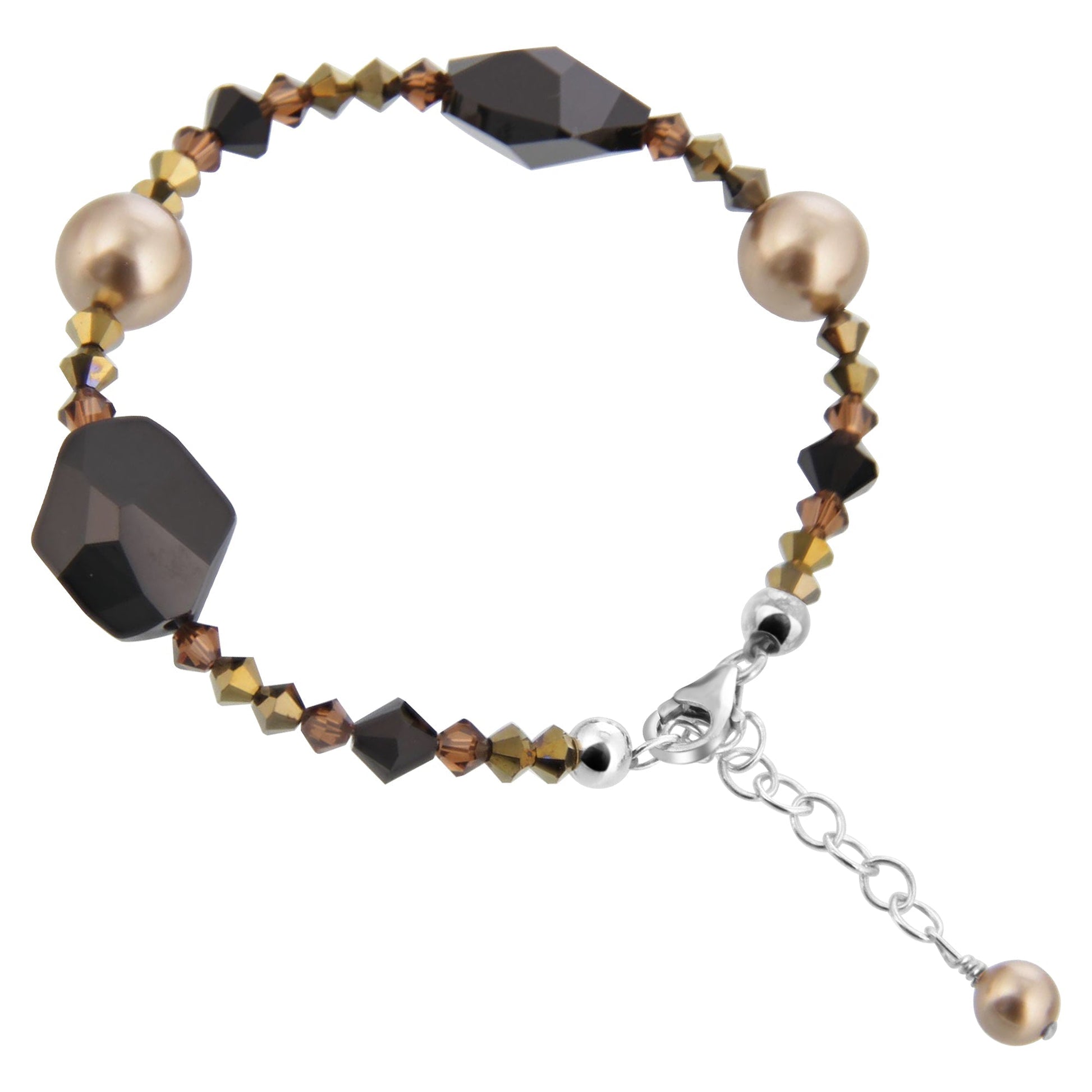 Austrian Crystals with Faux Pearl 7 to 8" Sterling Silver Bracelet - Gem Avenue