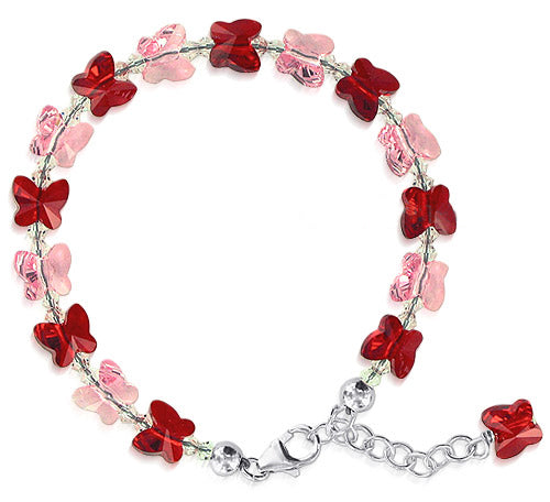 Adjustable .925 Silver Bracelet with Butterfly Austrian Crystals