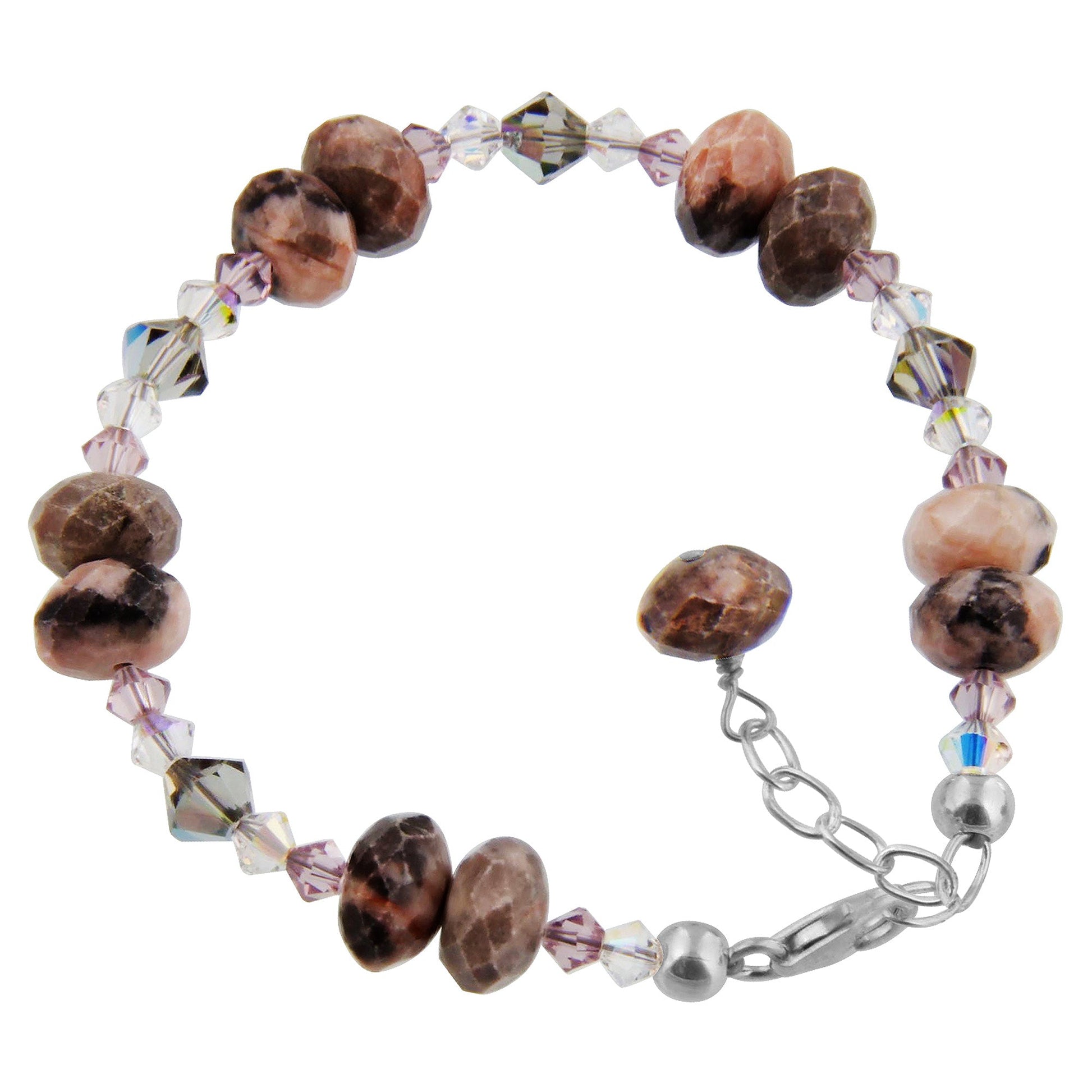 Austrian Crystals with Beads 7 to 9 inch Adjustable Sterling Silver Bracelet - Gem Avenue