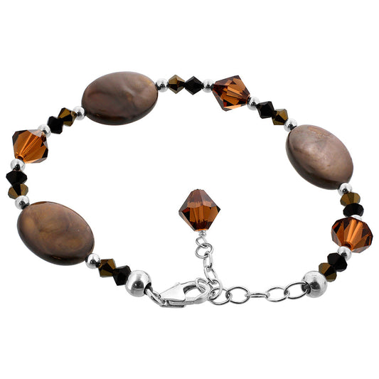 Abalone with Austrian Crystals 7 to 9 inch Sterling Silver Bracelet - Gem Avenue