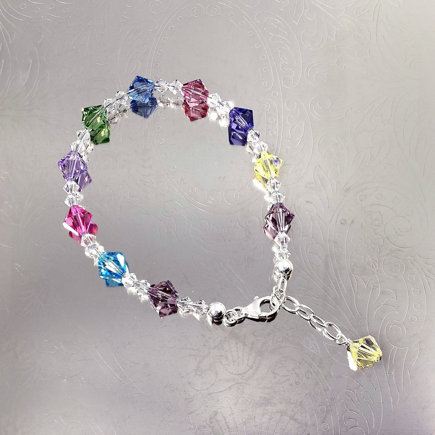 Adjustable 7 to 8 inch Bracelet with .925 Silver and Austrian Crystals