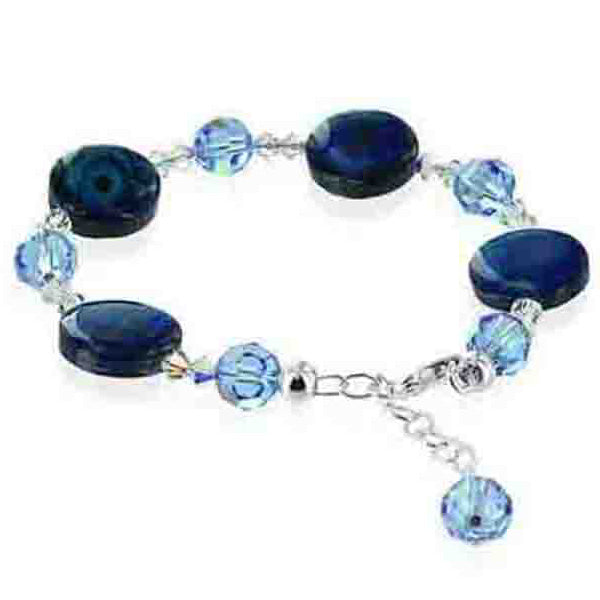 Abalone with Blue Austrian Crystals 925 Sterling Silver Bracelet - Gem Avenue