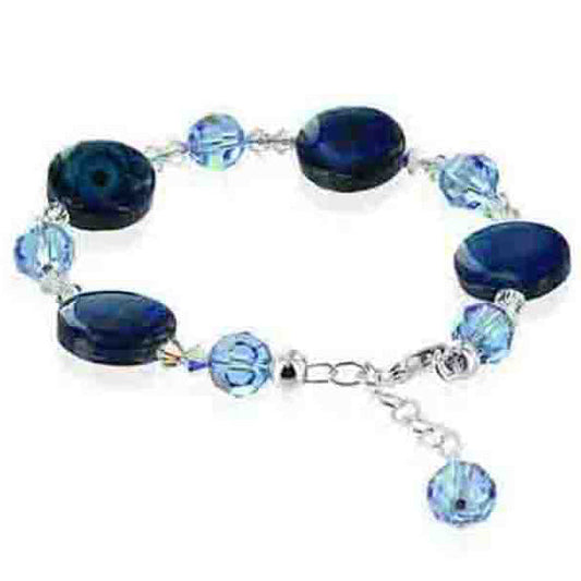 Abalone with Blue Austrian Crystals 925 Sterling Silver Bracelet - Gem Avenue