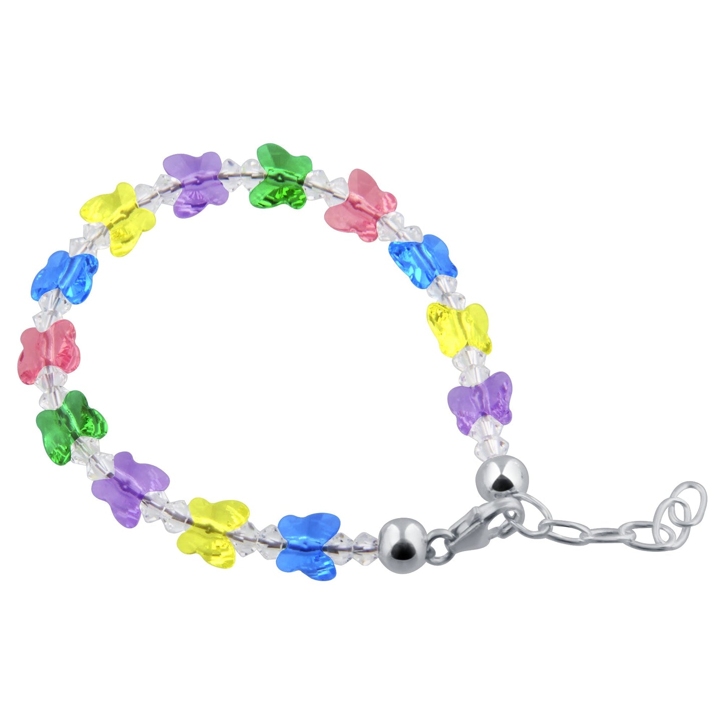 Adjustable .925 Silver Bracelet with Butterfly Austrian Crystals