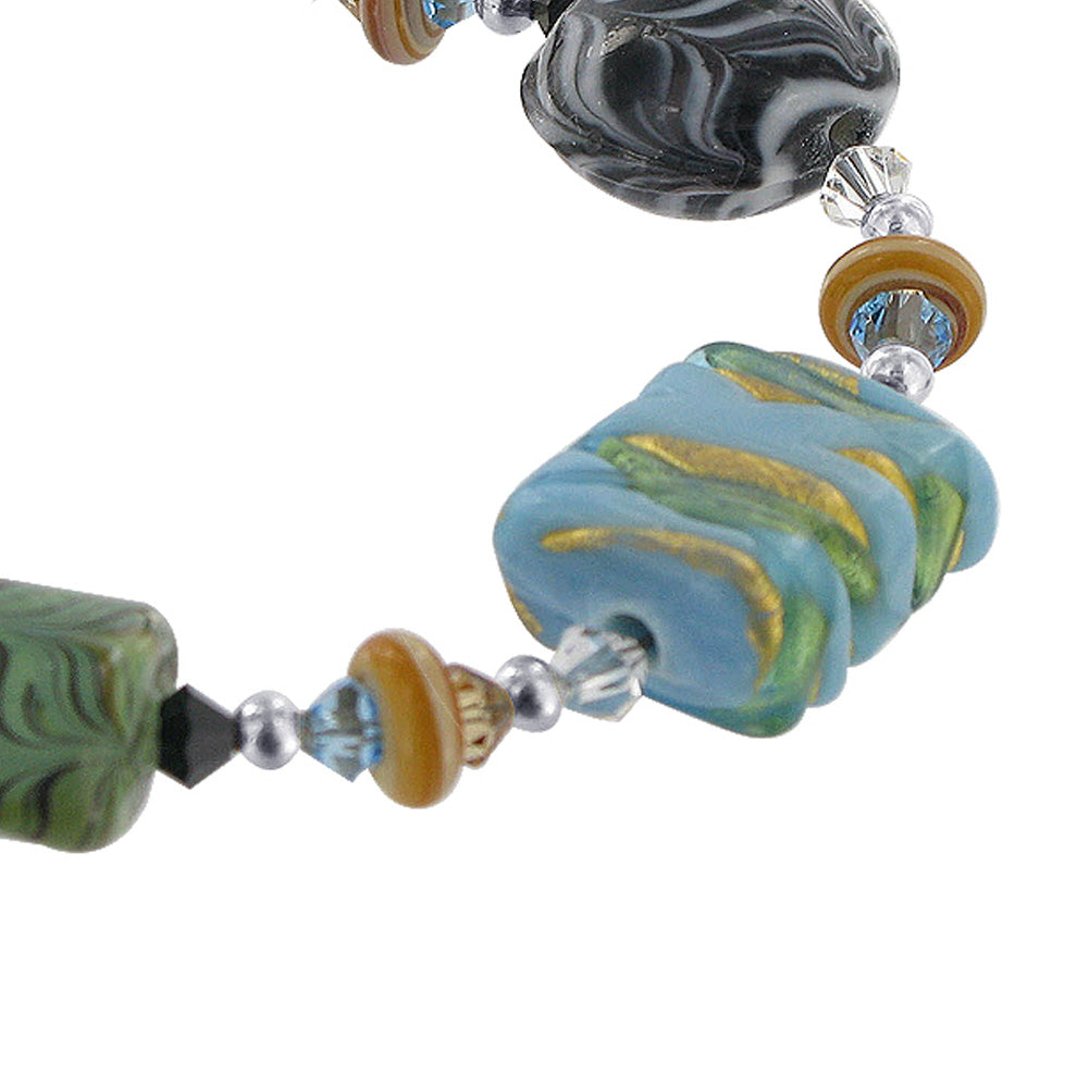 Blown Glass with Austrian Crystals 7 inch Sterling Silver Bracelet - Gem Avenue