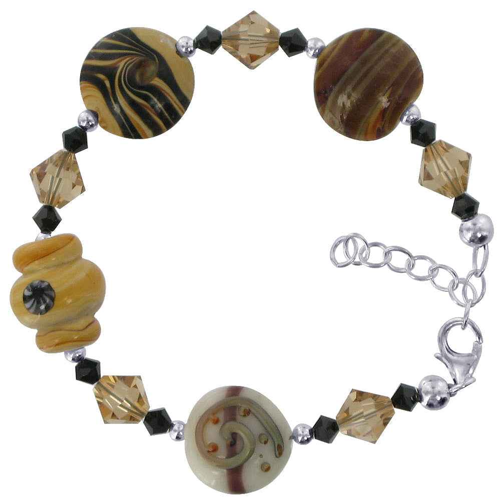 Blown Glass with Austrian Crystals 7 inch Sterling Silver Bracelet - Gem Avenue