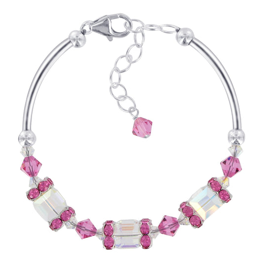 .925 Sterling Silver 6.5 inch Handmade Bracelet with Austrian Crystals