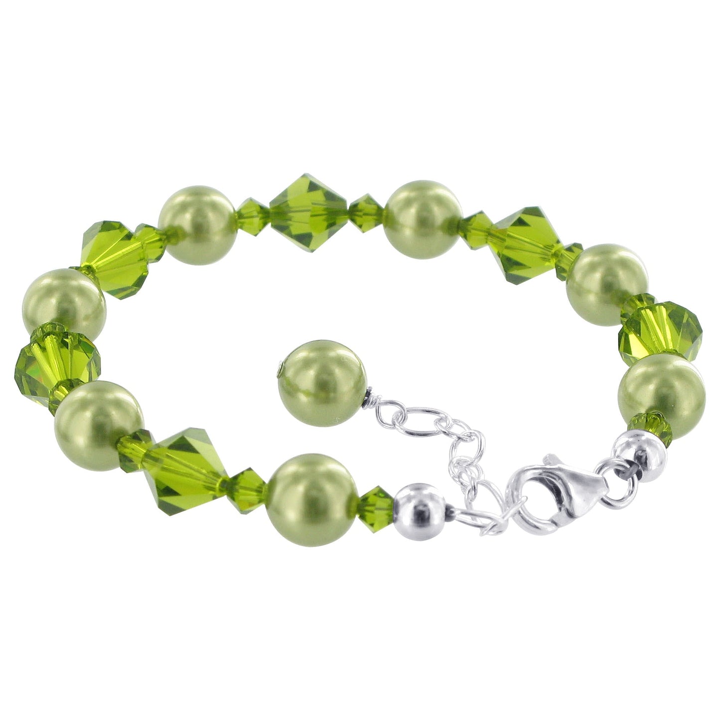 .925 Silver 7 inch Bracelet with 6mm Faux Pearl and Austrian Crystals