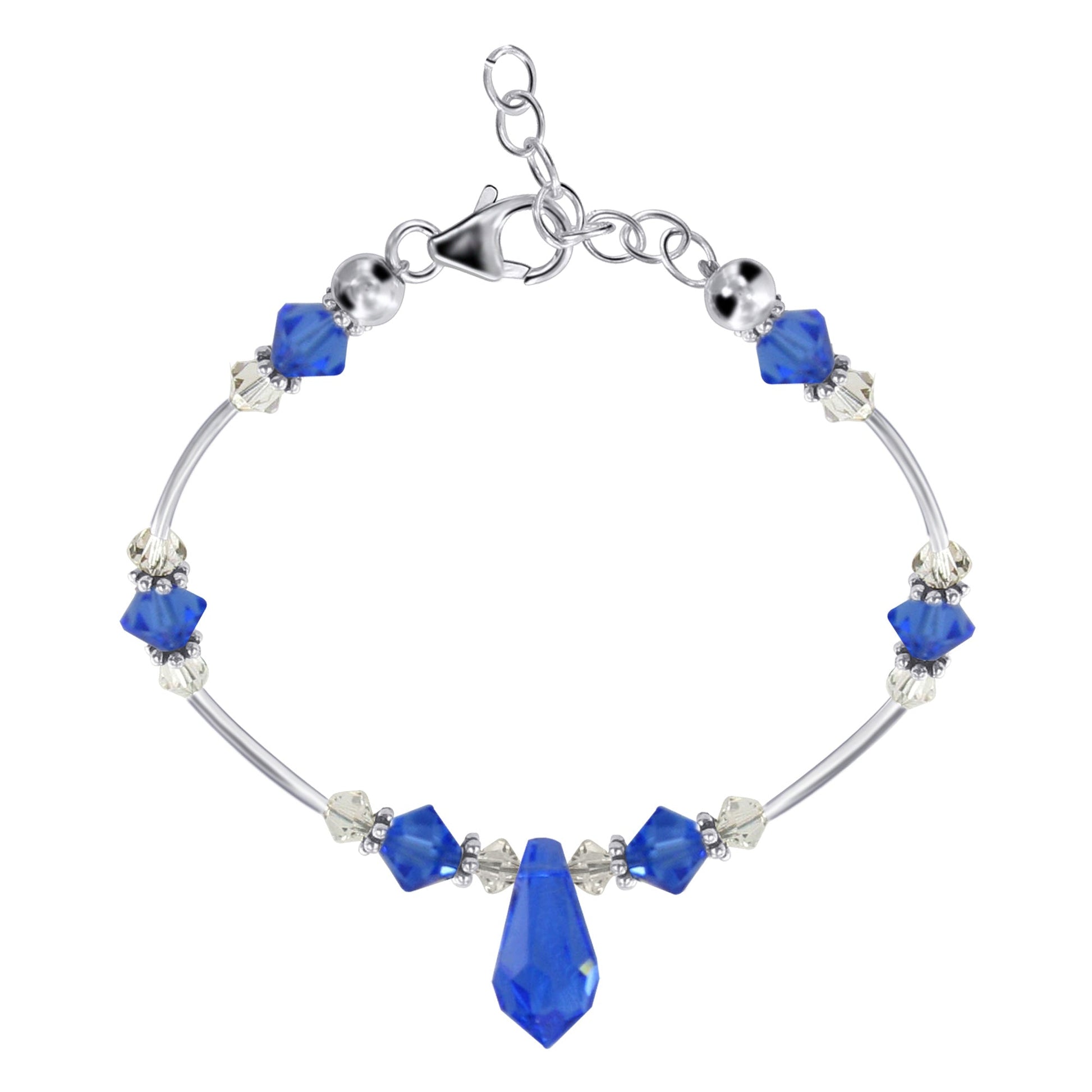 Blue Austrian Crystals 7 to 8.5 Inch Sterling Silver Bracelet - Gem Avenue