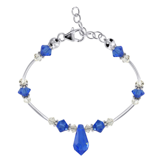 Blue Austrian Crystals 7 to 8.5 Inch Sterling Silver Bracelet - Gem Avenue
