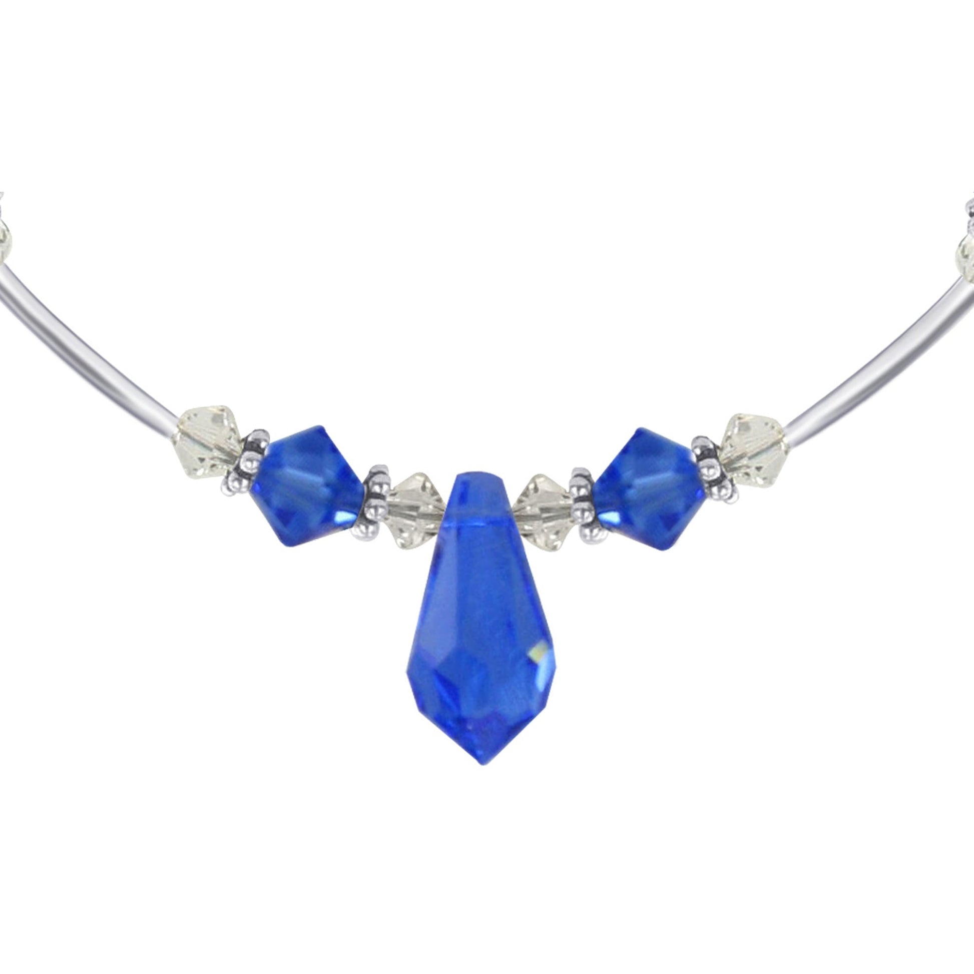 Blue Austrian Crystals 7 to 8.5 Inch Sterling Silver Bracelet - Gem Avenue