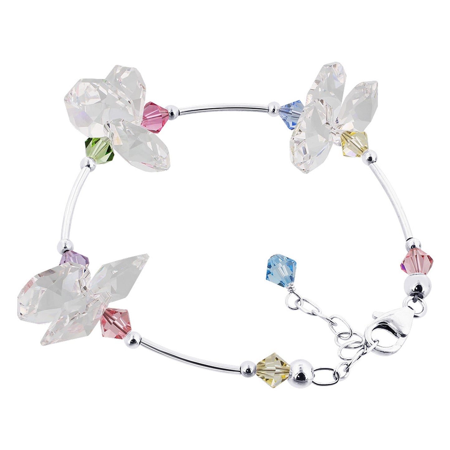 Sterling Silver 6.5 Inch Bracelet with Multicolor Austrian Crystals