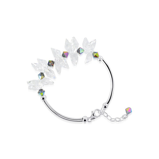 Sterling Silver 7 inch Wide Bracelet with Multicolor Austrian Crystals