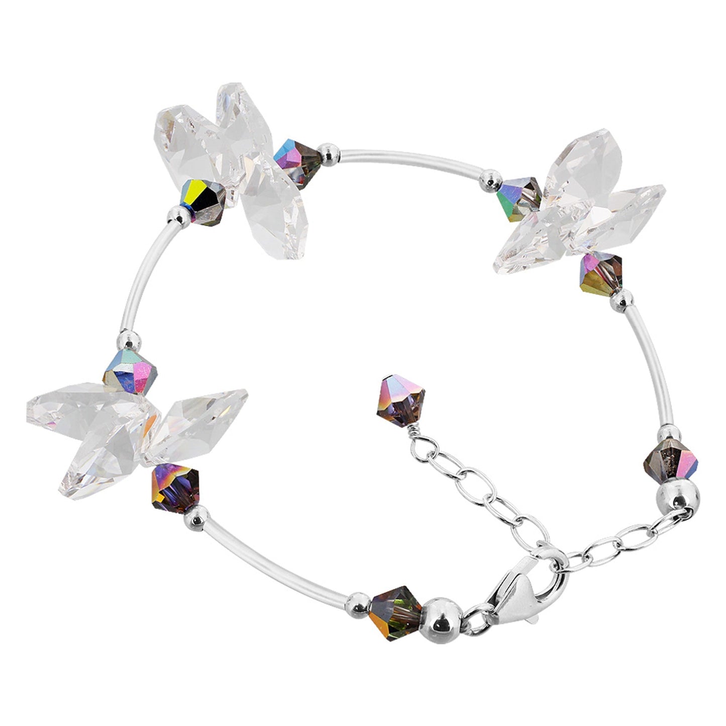 Sterling Silver 6.5 Inch Bracelet with Multicolor Austrian Crystals