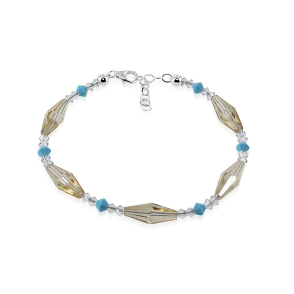 .925 Silver 7 Inch Bracelet with Large & Small Bicone Austrian Crystals