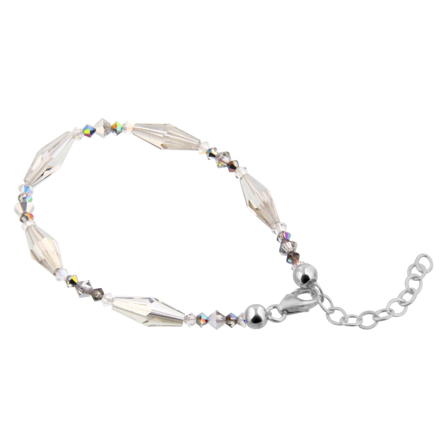 .925 Silver 7 Inch Bracelet with Large & Small Bicone Austrian Crystals
