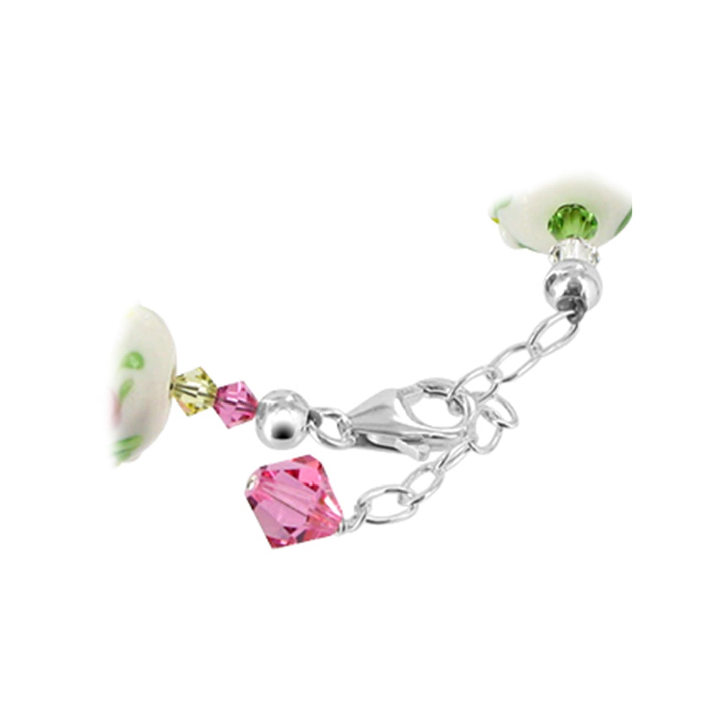 Floral Design Sterling Silver Glass with Austrian Crystals Bracelet - Gem Avenue
