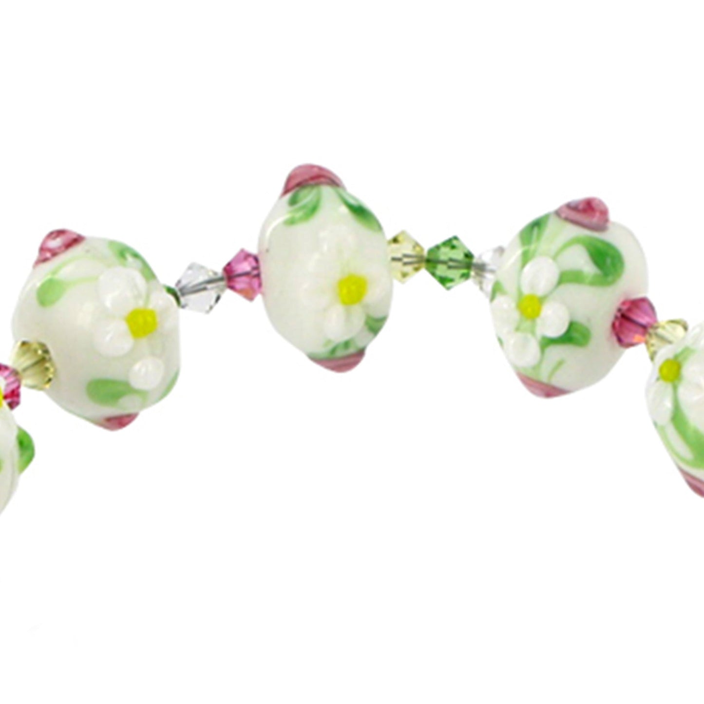 Floral Design Sterling Silver Glass with Austrian Crystals Bracelet - Gem Avenue
