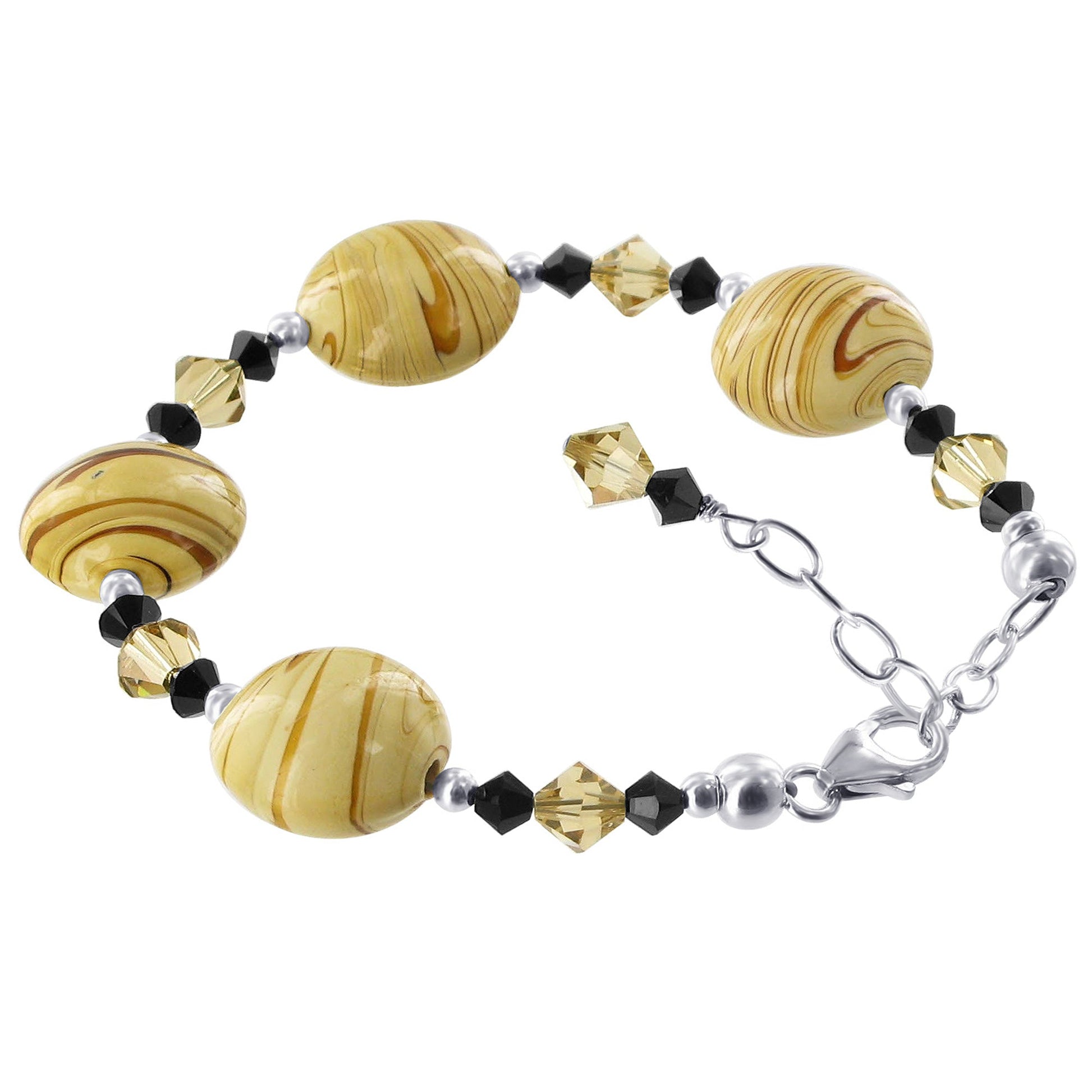 Beads with Austrian Crystals Sterling Silver Adjustable Bracelet - Gem Avenue