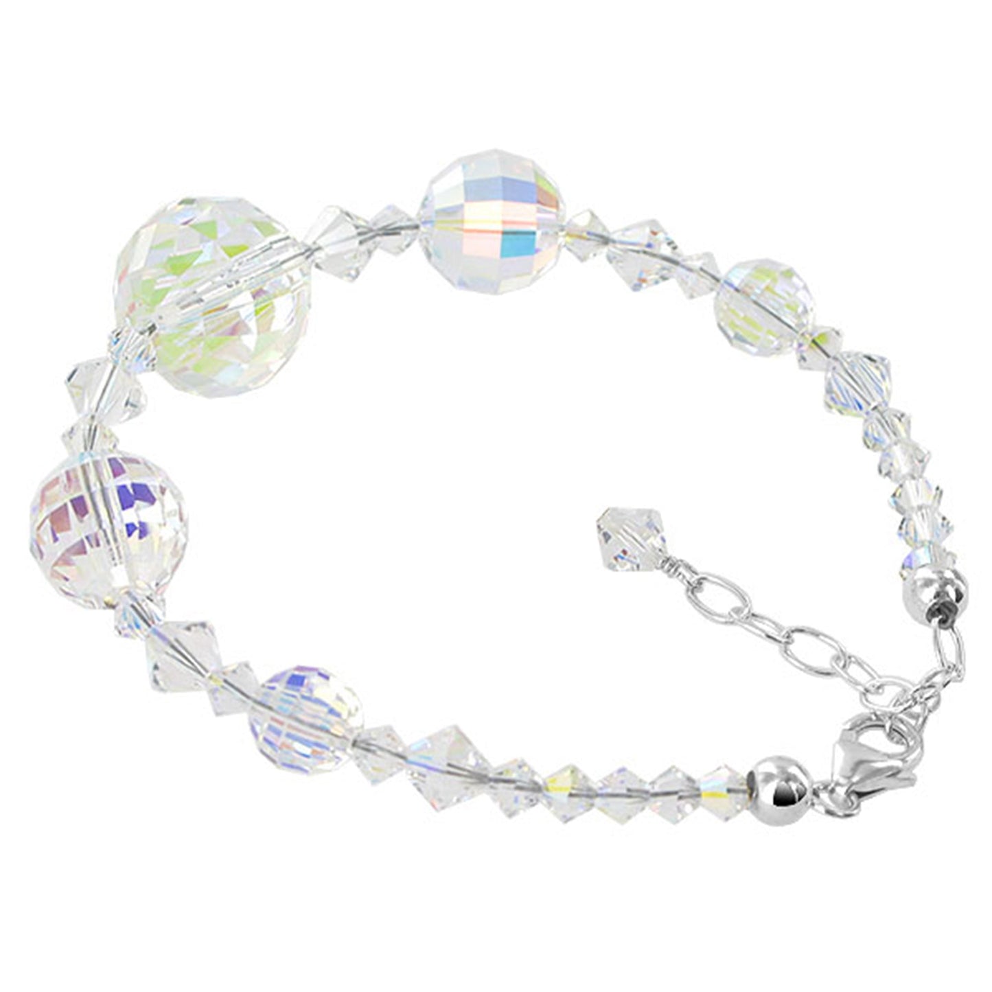 .925 Silver 7 to 8.5 inch Adjustable Bracelet with Round Austrian Crystals