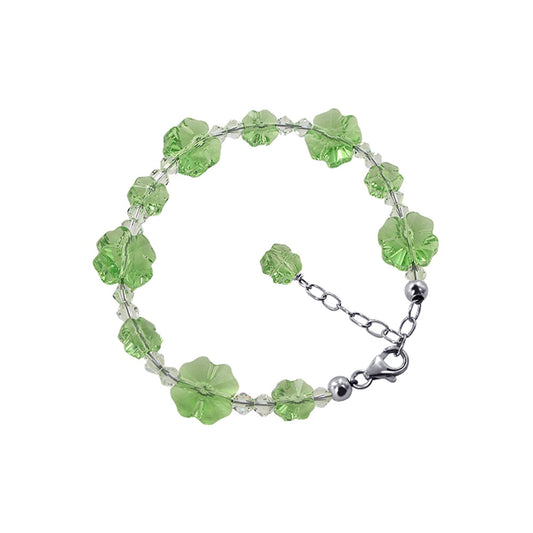 .925 Silver Adjustable Charm Bracelet with Flower Austrian Crystals