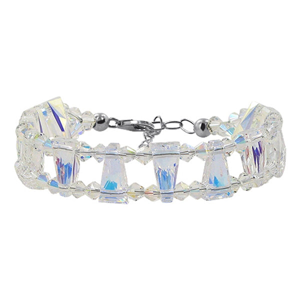 Geo-metric Design Sterling Silver Clear Austrian Crystals Bracelet 6.5" to 8.25" - Gem Avenue